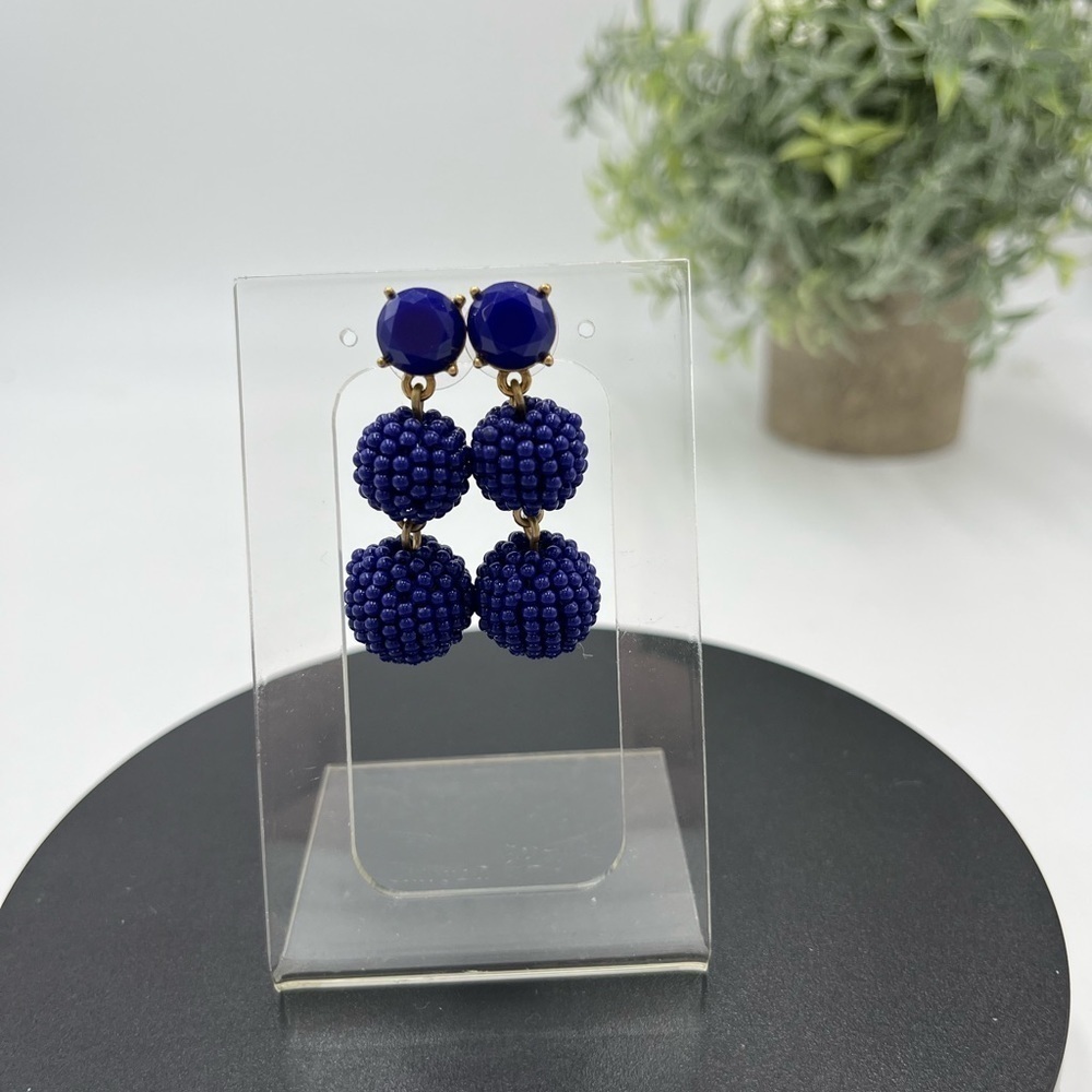 J.Crew BRUNSWICK BLUE Drop Seed Bead Beaded Orb Dangle Earrings‎